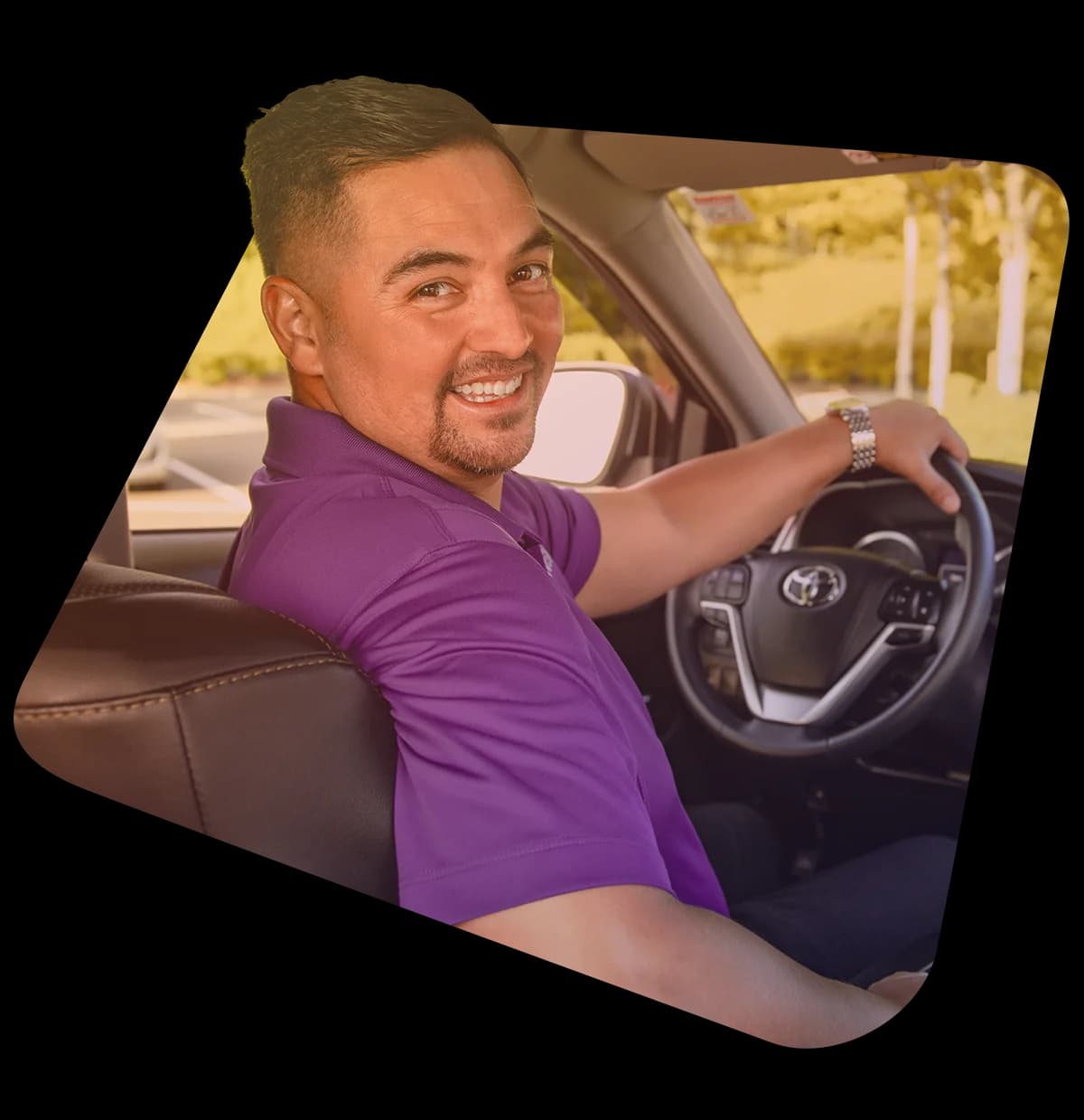 A Bonvia driver at the wheel, ready for a scheduled route.